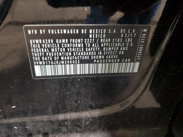3VWD17AJ0JM205022 - 2018 VOLKSWAGEN JETTA SPORT შავი ფოტო 12