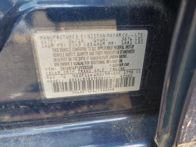 3N1AB7AP1JY330548 - 2018 NISSAN SENTRA S BLUE photo 12