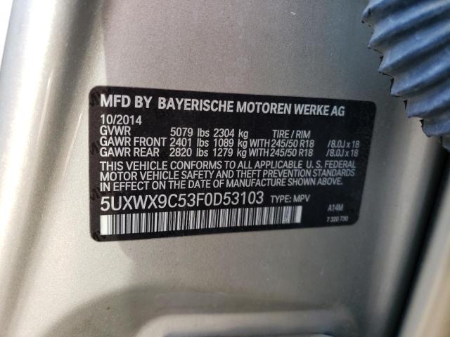 5UXWX9C53F0D53103 - 2015 BMW X3 XDRIVE28I BEIGE photo 12