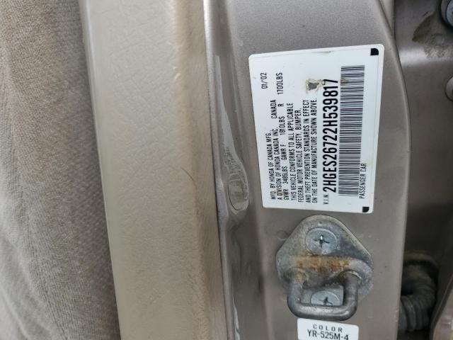 2HGES26722H539817 - 2002 HONDA CIVIC EX TAN photo 12