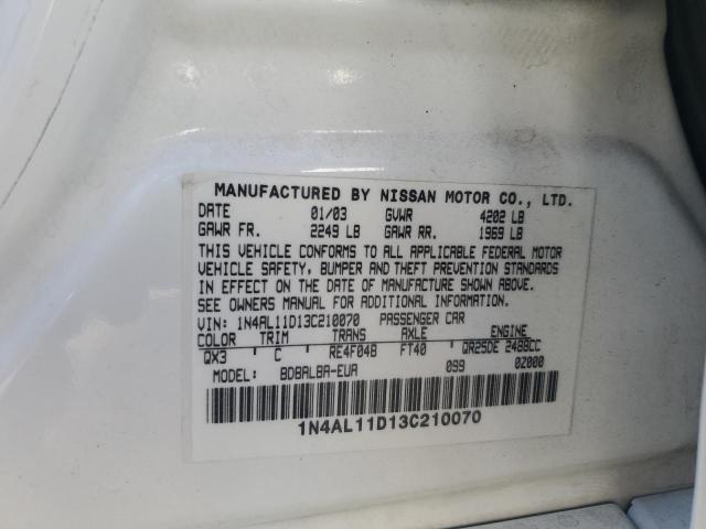1N4AL11D13C210070 - 2003 NISSAN ALTIMA BASE أبيض صورة 12