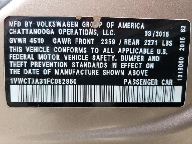 1VWCT7A31FC082850 - 2015 VOLKSWAGEN PASSAT SEL 米色 照片 13