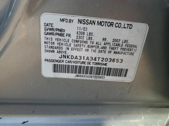 JNKDA31A34T203653 - 2004 INFINITI G35 SILVER photo 12