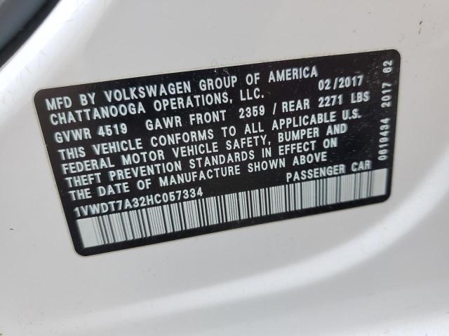 1VWDT7A32HC057334 - 2017 VOLKSWAGEN PASSAT R-LINE Ağ foto 12