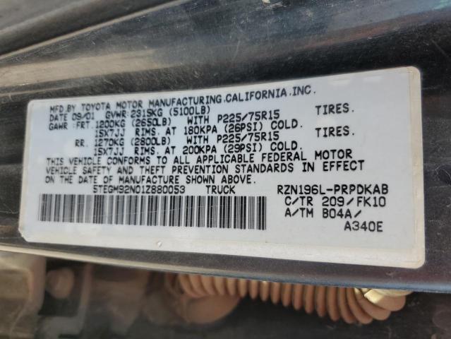 5TEGM92N01Z880053 - 2001 TOYOTA TACOMA DOUBLE CAB PRERUNNER BLACK photo 12