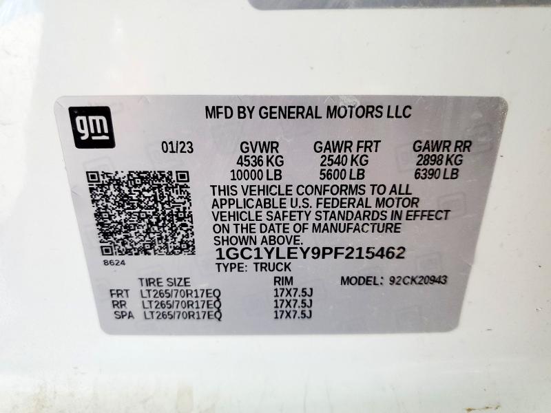 1GC1YLEY9PF215462 - 2023 CHEVROLET SILVERADO K2500 HEAVY DUTY WHITE photo 12