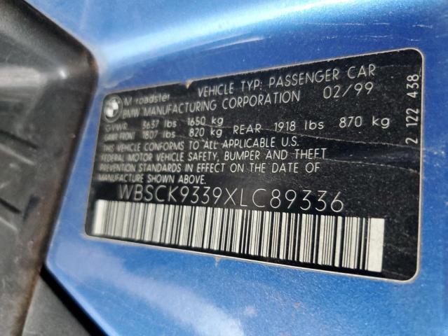 WBSCK9339XLC89336 - 1999 BMW M ROADSTER BLUE photo 12
