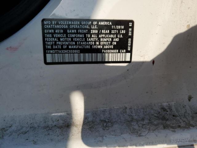 1VWDT7A32HC033552 - 2017 VOLKSWAGEN PASSAT R-LINE Ağ foto 12