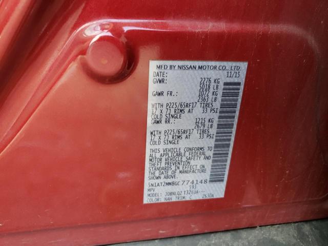 5N1AT2MM8GC774148 - 2016 NISSAN ROGUE S RED photo 14