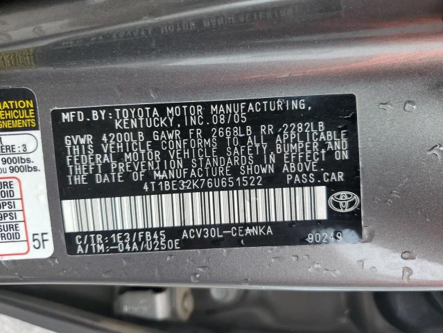 4T1BE32K76U651522 - 2006 TOYOTA CAMRY LE CHARCOAL photo 13