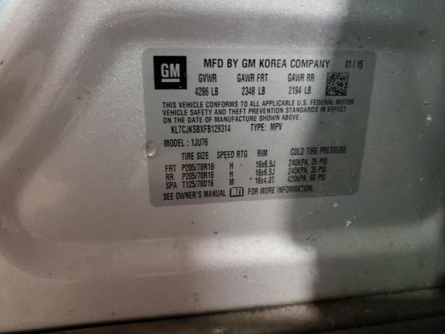 KL7CJKSBXFB129314 - 2015 CHEVROLET TRAX LS SILVER photo 13