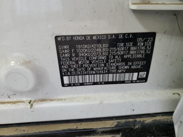 3CZRZ2H70RM704634 - 2024 HONDA HR-V EXL WHITE photo 14