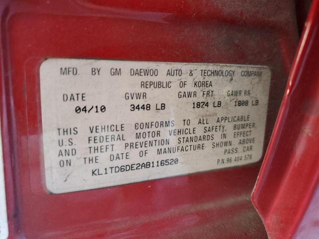 KL1TD6DE2AB116520 - 2010 CHEVROLET AVEO LS 勃艮第红 照片 13