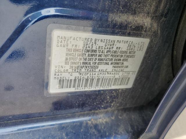 3N1AB7AP7KY290509 - 2019 NISSAN SENTRA S 蓝色 照片 12