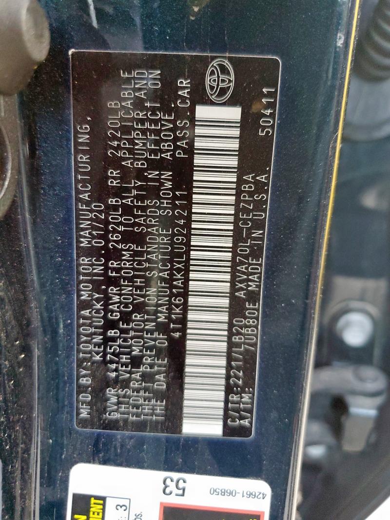 4T1K61AKXLU924211 - 2020 TOYOTA CAMRY XSE BLACK photo 13