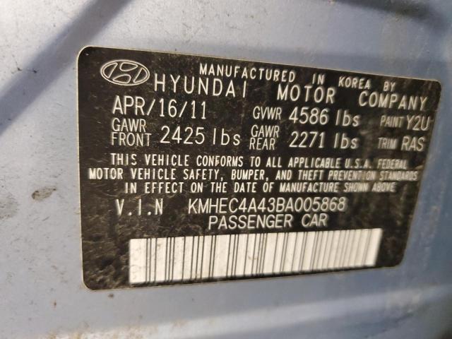 KMHEC4A43BA005868 - 2011 HYUNDAI SONATA HYBRID BLUE photo 12