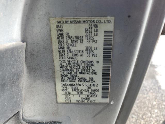 1N6AA06A36N555082 - 2006 NISSAN TITAN XE Күміс фото 12