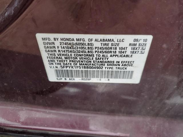 5FPYK1F51BB004902 - 2011 HONDA RIDGELINE RTL Qırmızı foto 12