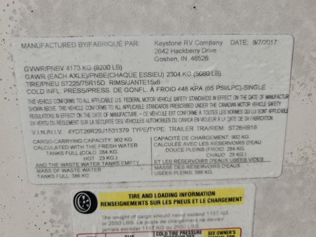 4YDT26R29J1531379 - 2018 KEYSTONE SPRINTER TAN photo 10
