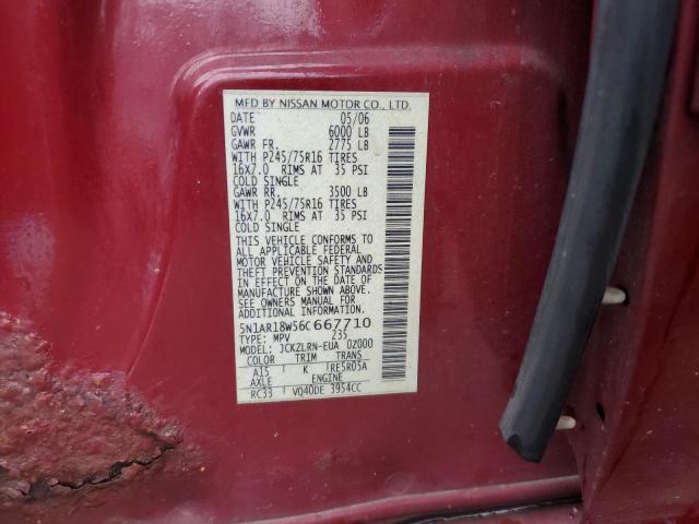 5N1AR18W56C667710 - 2006 NISSAN PATHFINDER LE წითელი ფოტო 12