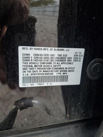 5FNYF8H59LB002402 - 2020 HONDA PASSPORT EXL Қара фото 13