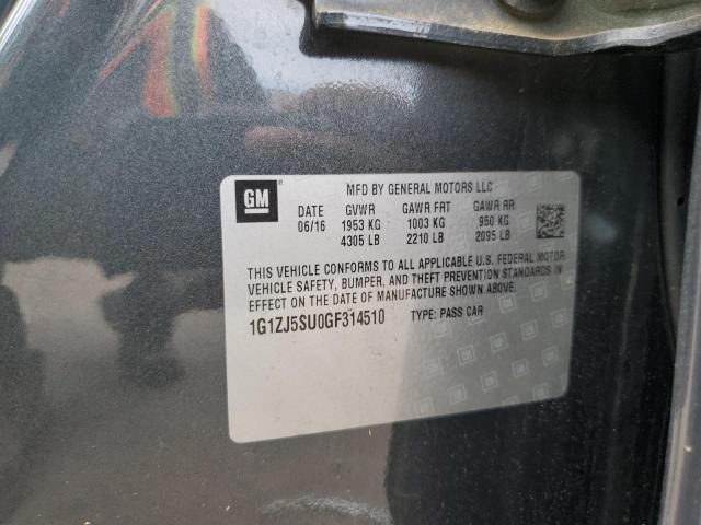 1G1ZJ5SU0GF314510 - 2016 CHEVROLET MALIBU HYBRID ნაცრისფერი ფოტო 12