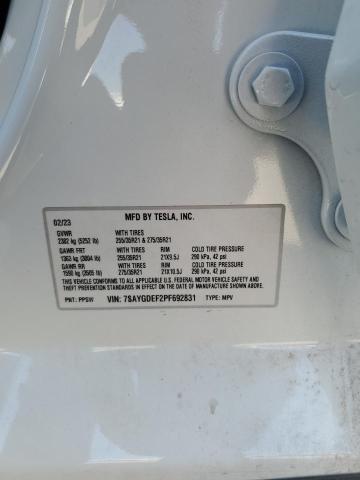 7SAYGDEF2PF692831 - 2023 TESLA MODEL Y თეთრი ფოტო 13