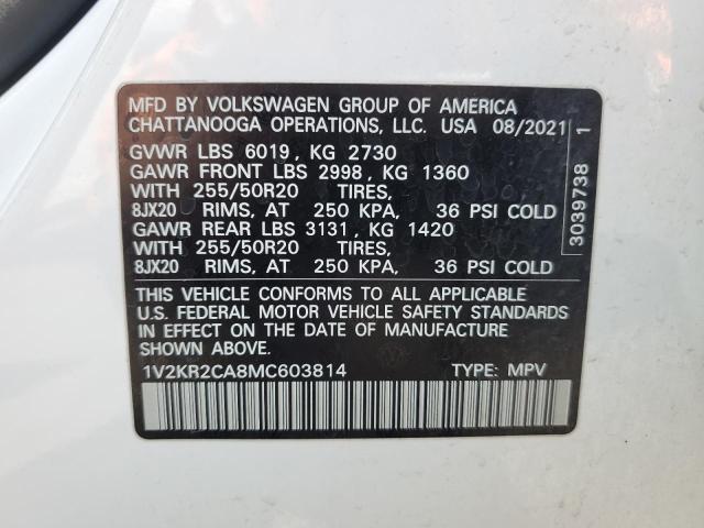 1V2KR2CA8MC603814 - 2021 VOLKSWAGEN ATLAS SE أبيض صورة 13