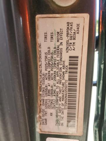 5TEGN92N42Z050772 - 2002 TOYOTA TACOMA DOUBLE CAB PRERUNNER GREEN photo 12