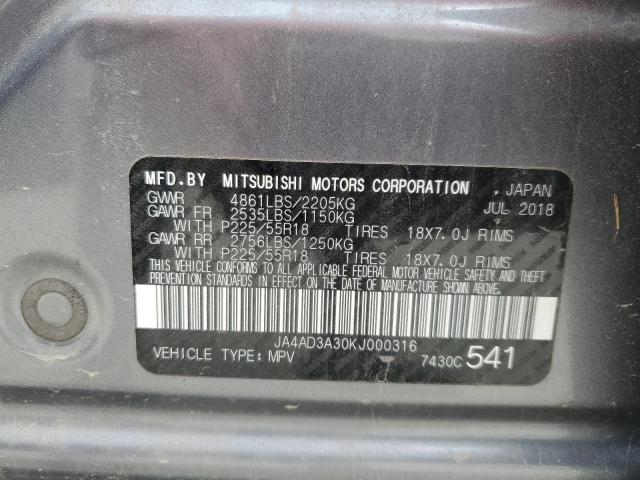 JA4AD3A30KJ000316 - 2019 MITSUBISHI OUTLANDER SE Сірий фото 14