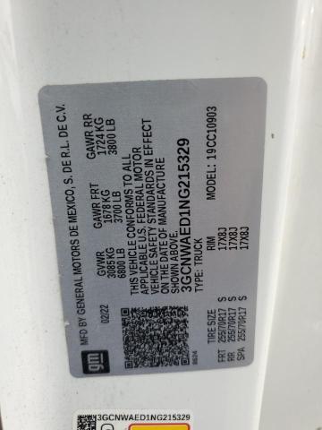 3GCNWAED1NG215329 - 2022 CHEVROLET SILVERADO C1500 白色 照片 12