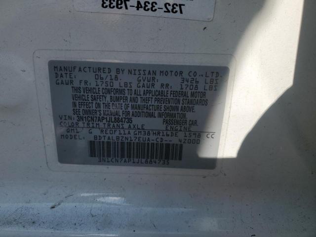 3N1CN7AP1JL884735 - 2018 NISSAN VERSA S WHITE photo 12