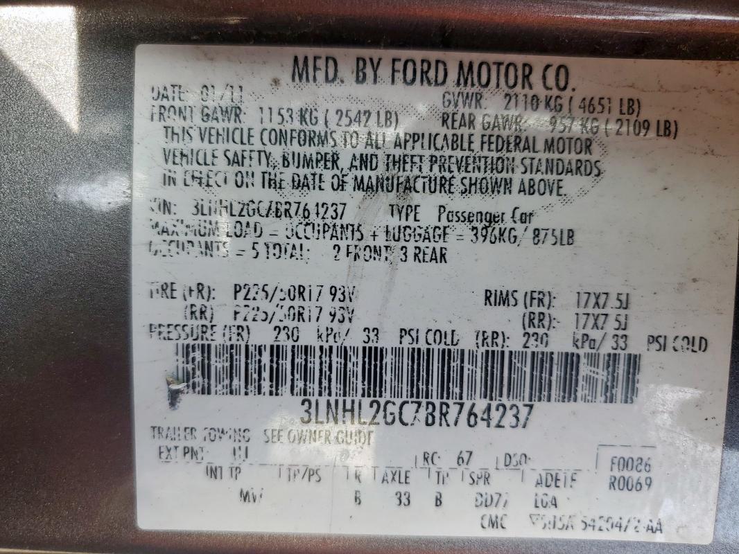 3LNHL2GC7BR764237 - 2011 LINCOLN MKZ GRAY photo 12