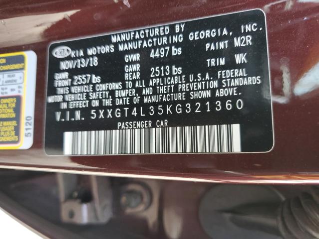 5XXGT4L35KG321360 - 2019 KIA OPTIMA LX 勃艮第红 照片 13