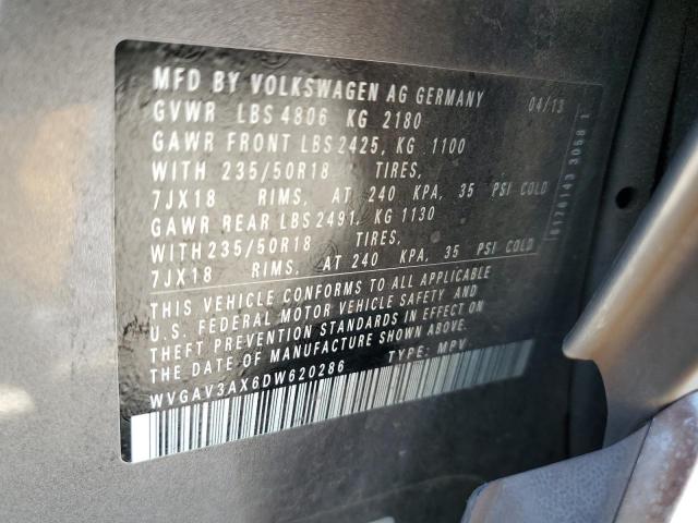 WVGAV3AX6DW620286 - 2013 VOLKSWAGEN TIGUAN S GRAY photo 12
