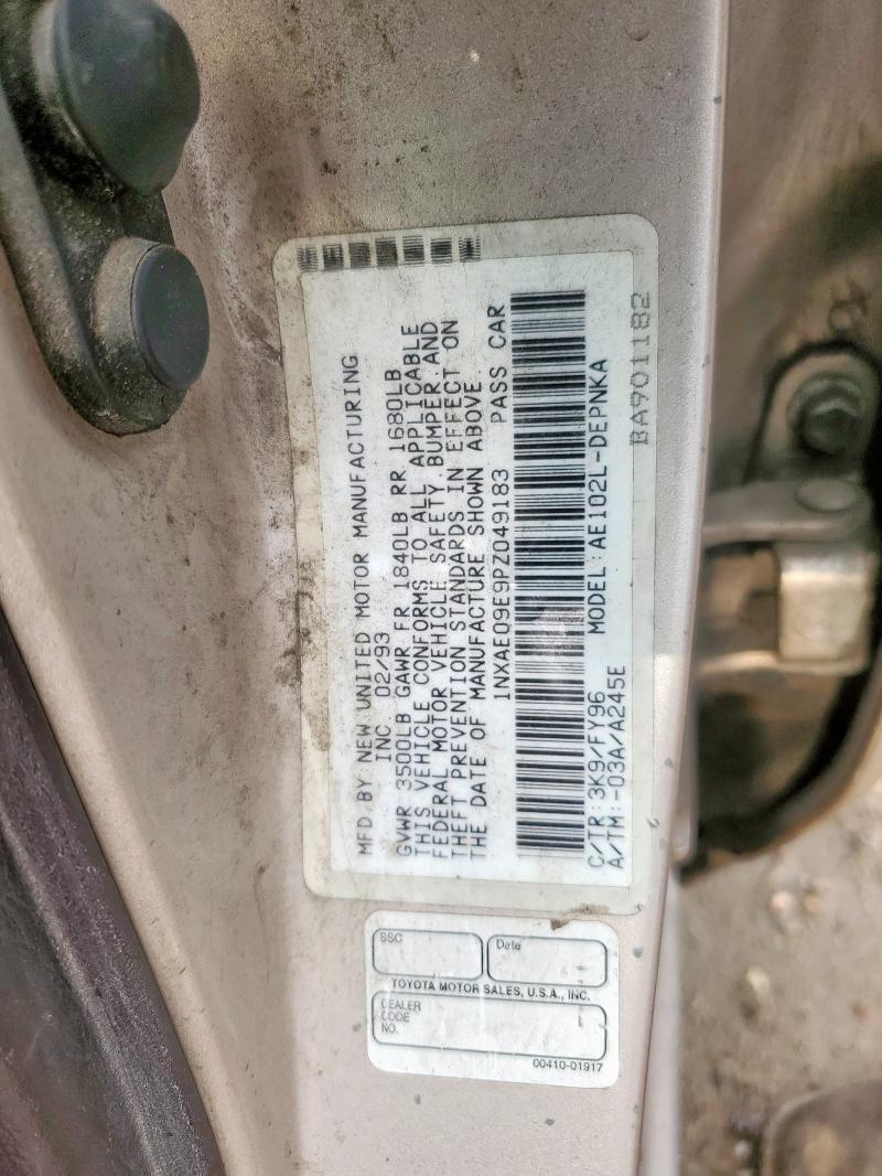 1NXAE09E9PZ049183 - 1993 TOYOTA COROLLA LE BROWN photo 12