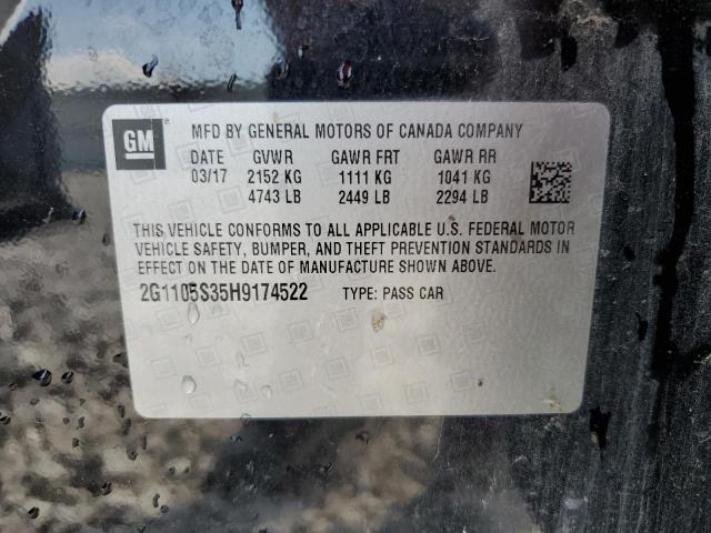 2G1105S35H9174522 - 2017 CHEVROLET IMPALA LT BLACK photo 12