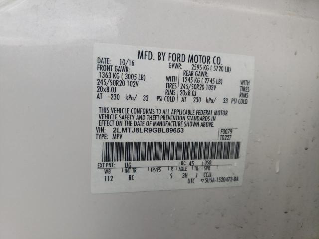 2LMTJ8LR9GBL89653 - 2016 LINCOLN MKX RESERVE თეთრი ფოტო 13