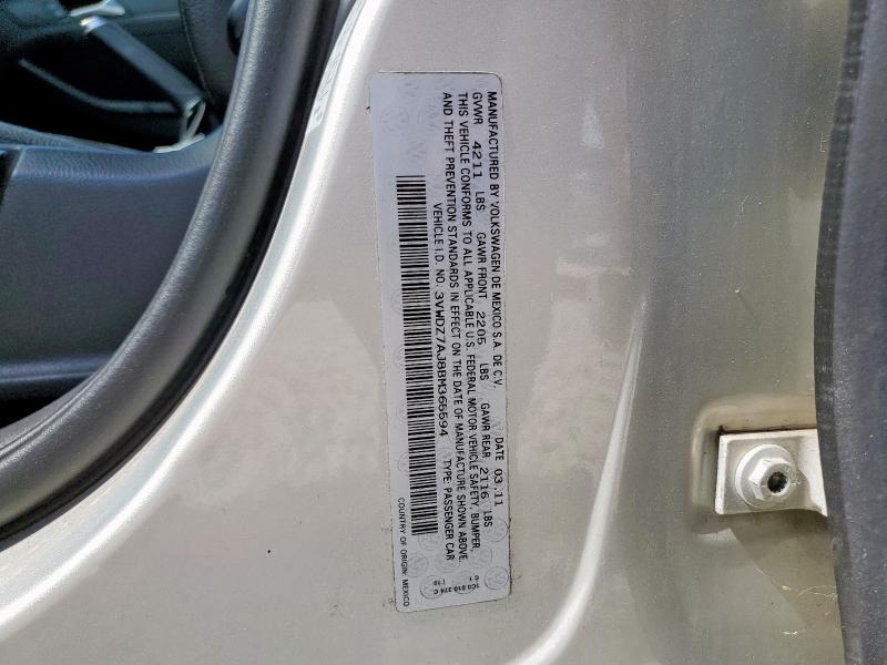 3VWDZ7AJ8BM365594 - 2011 VOLKSWAGEN JETTA SE ვერცხლისფერი ფოტო 12