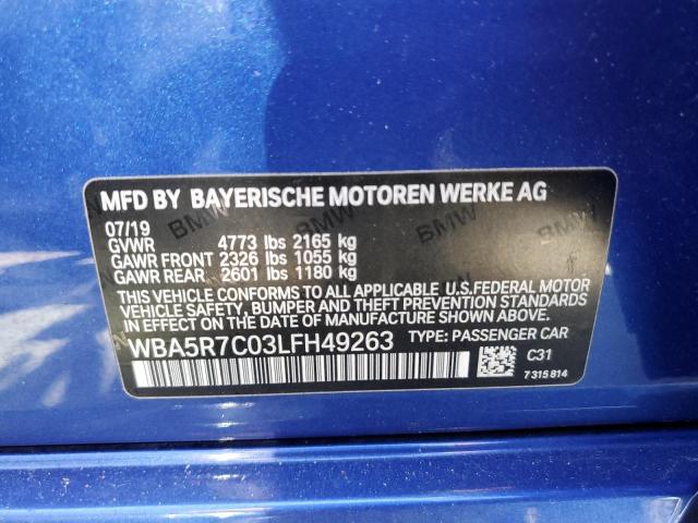 WBA5R7C03LFH49263 - 2020 BMW 330XI BLUE photo 13
