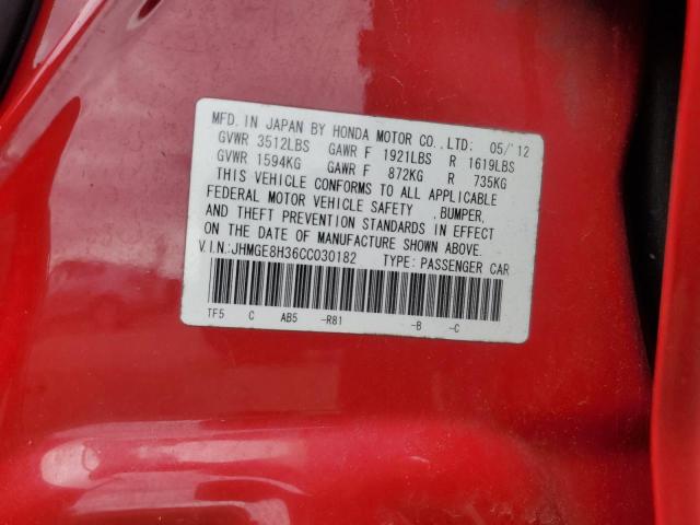 JHMGE8H36CC030182 - 2012 HONDA FIT RED photo 14