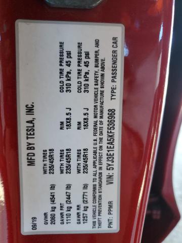 5YJ3E1EA5KF536968 - 2019 TESLA MODEL 3 RED photo 13