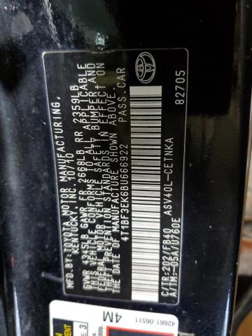 4T1BF3EK6BU666922 - 2011 TOYOTA CAMRY BASE Черный фото 12