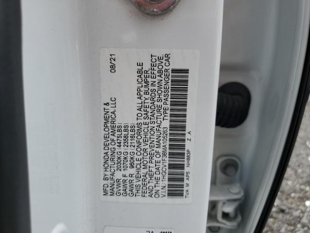 1HGCV1F38MA105263 - 2021 HONDA ACCORD SPORT 白色 照片 12