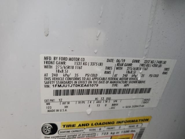1FMJU1JT0KEA61079 - 2019 FORD EXPEDITION XLT WHITE photo 13