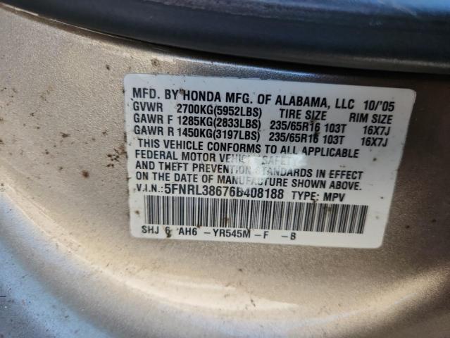 5FNRL38676B408188 - 2006 HONDA ODYSSEY EXL TAN photo 13