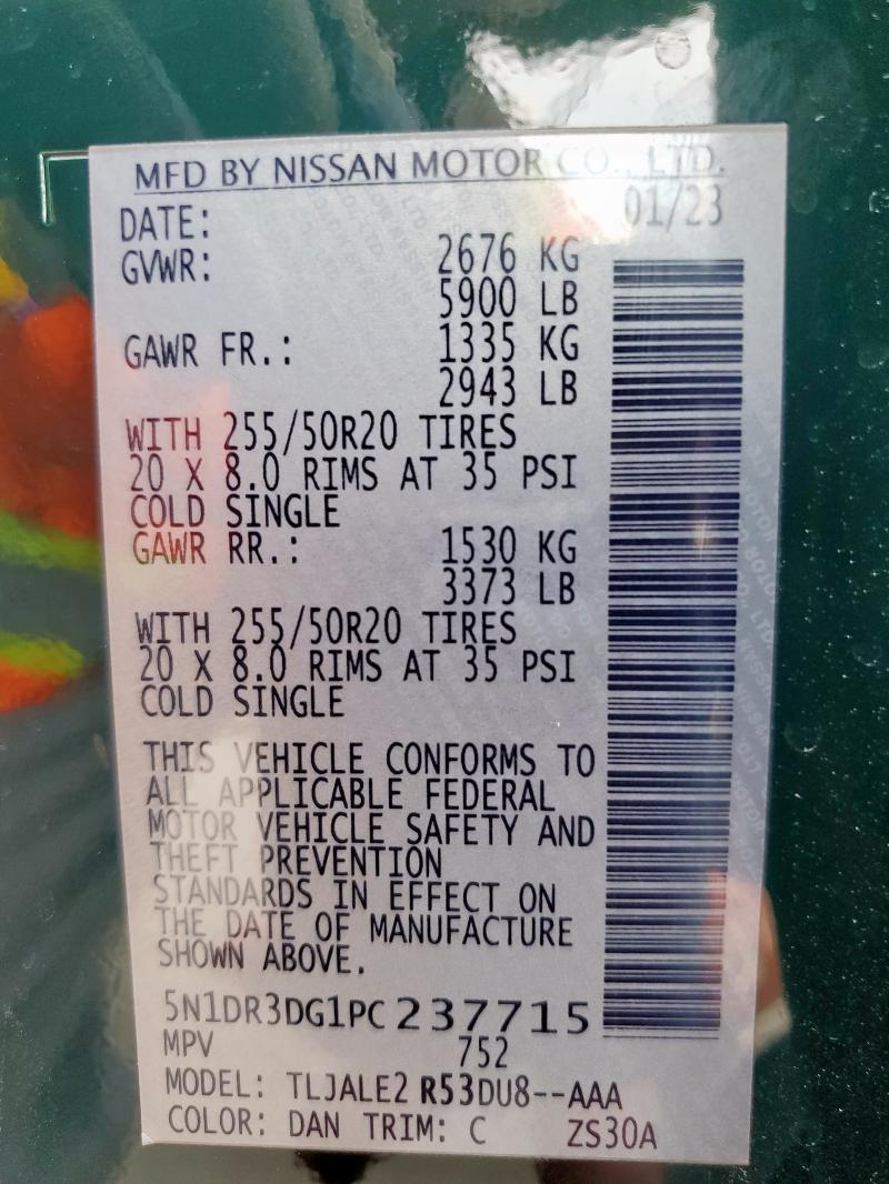 5N1DR3DG1PC237715 - 2023 NISSAN PATHFINDER PLATINUM GREEN photo 13