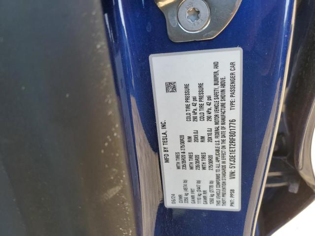 5YJ3E1ET2RF801776 - 2024 TESLA MODEL 3 BLUE photo 12