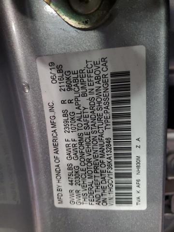 1HGCV1F36KA132846 - 2019 HONDA ACCORD SPORT Argent photo 12