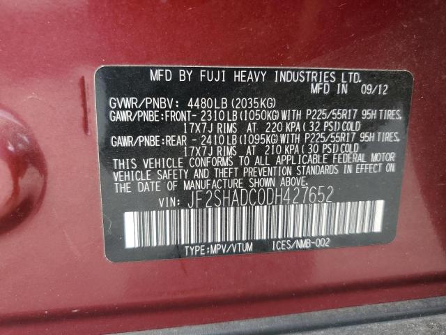 JF2SHADC0DH427652 - 2013 SUBARU FORESTER 2.5X PREMIUM BURGUNDY photo 14